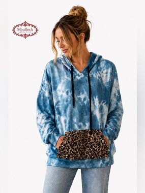 Riah Fashion Tie Dye Hoodie M | Soft Stretchy Leopard Pocket Boutique NWOT